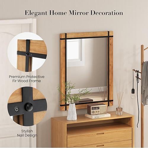 Miniatura 5 de Tangkula Espejo decorativo para colgar de pared, espejo de pared de 40 x 30 pulgadas con acabado de granja, espejo de pared interior para