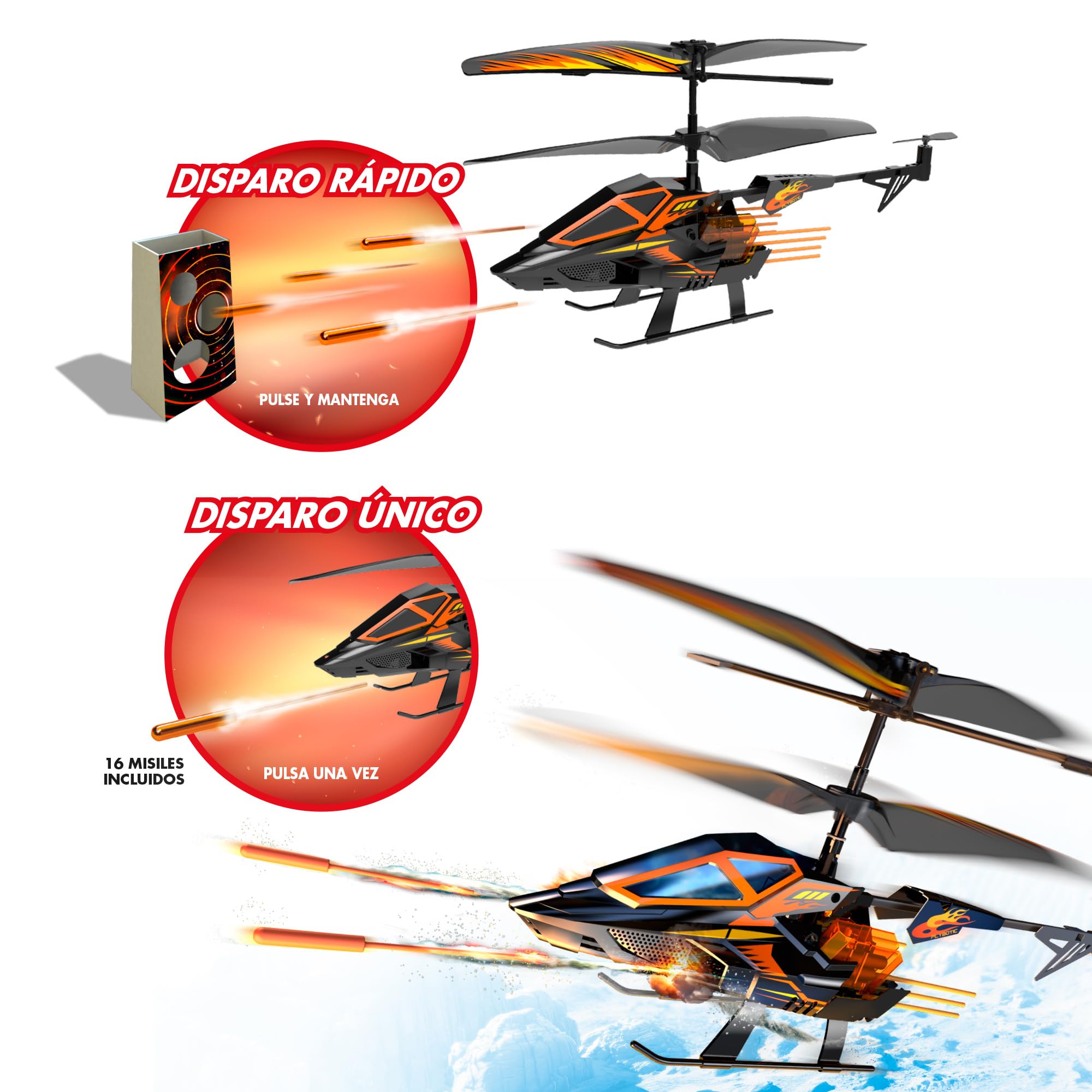 Bizak FLYBOTIC Hover Blast, elicottero radiocomandato con telecomando radiocomandato e 16 razzi di tiro per colpire un bersaglio, per bambini e adulti, (62004567)