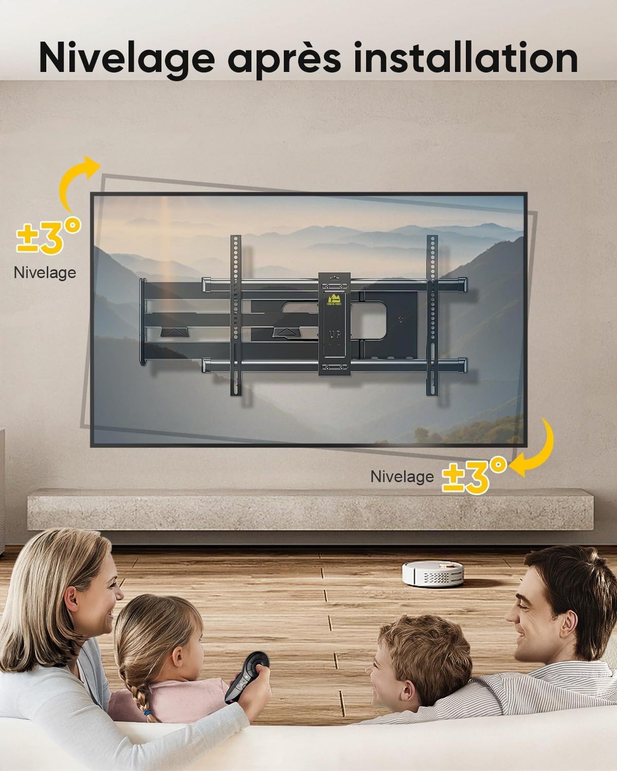 FORGING MOUNT Support Mural TV à Extra Longue, Portée 1090 mm, 32-80 Pouces | VESA Max 600x400 mm, Charge maximale 50 kg, Pivotement, inclinaison et rotation, Écrans plats ou incurvés