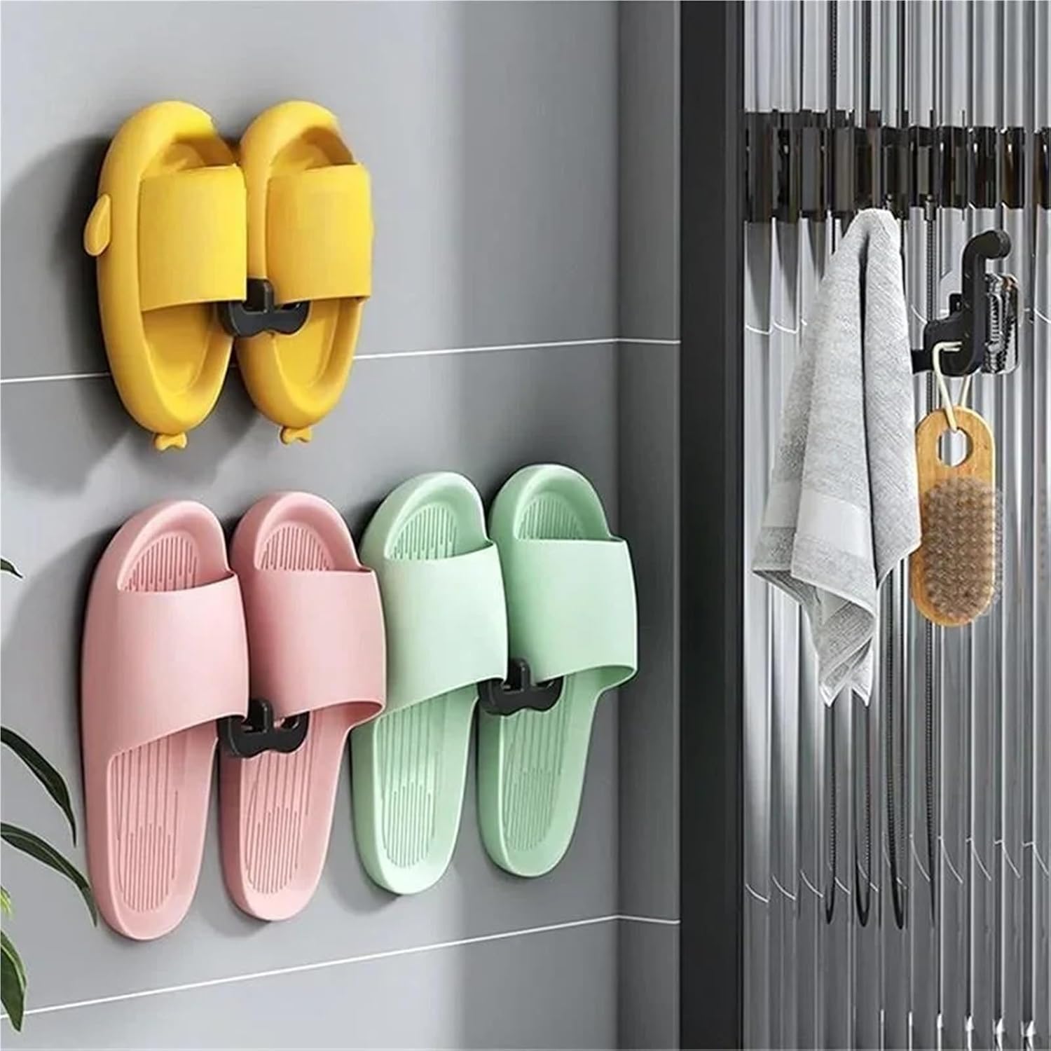 Wall Mounted Shoe Rack 10PSC Transparent Household Slipper Storage Hook Wall-Mounted No-Rinse Shoe Rack Bathroom Bedroom Use for Entryway, Bathroom