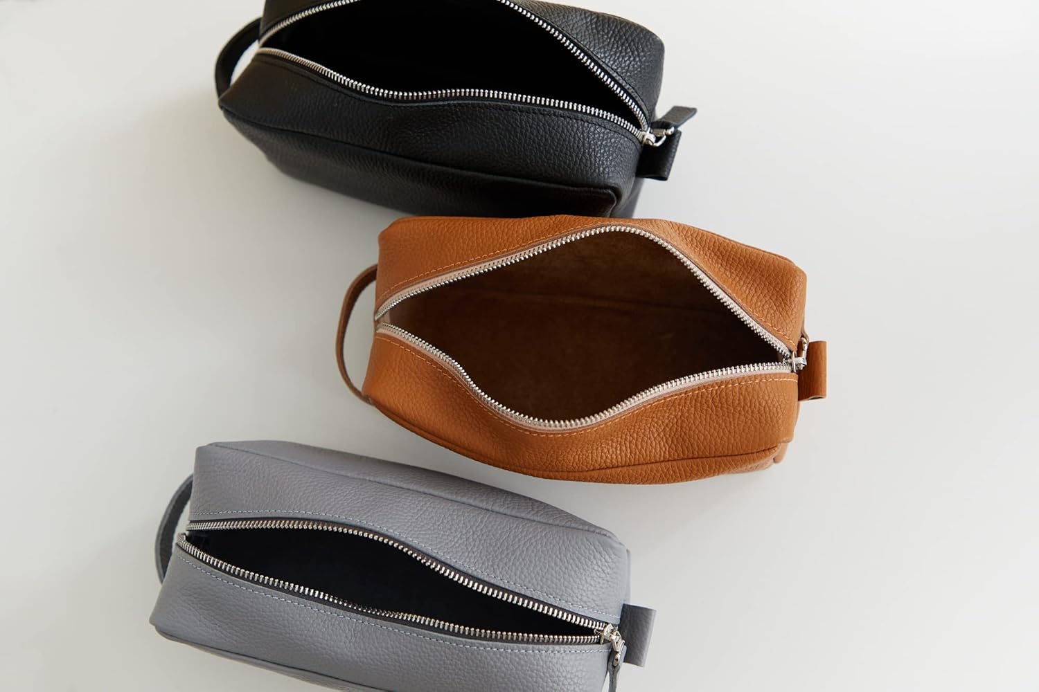 Personalized Set of 3+ Leather Toiletry Bags for Women and Men - Bridesmaids and Groomsmen Gift Idea - Gifts for Maid of Honor and Best Man (Set of Standard Bags - Pick color, Add Text, and Quantity)