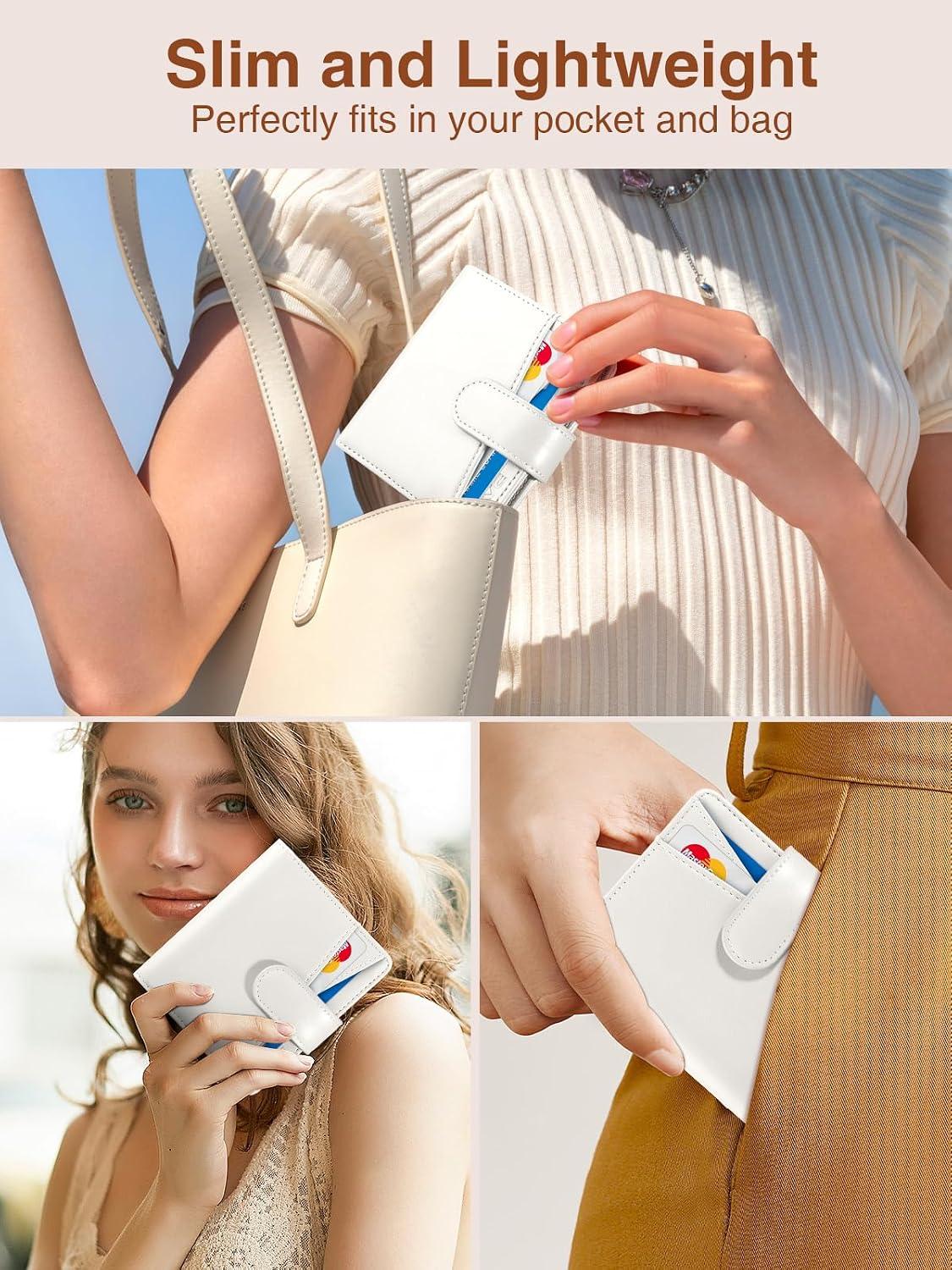 Small Womens Wallet, Bifold Wallets with Smart Anti-Loss Find My Tracker Built in, RFID Credit Card Holder, PU Leather, ID Window, White