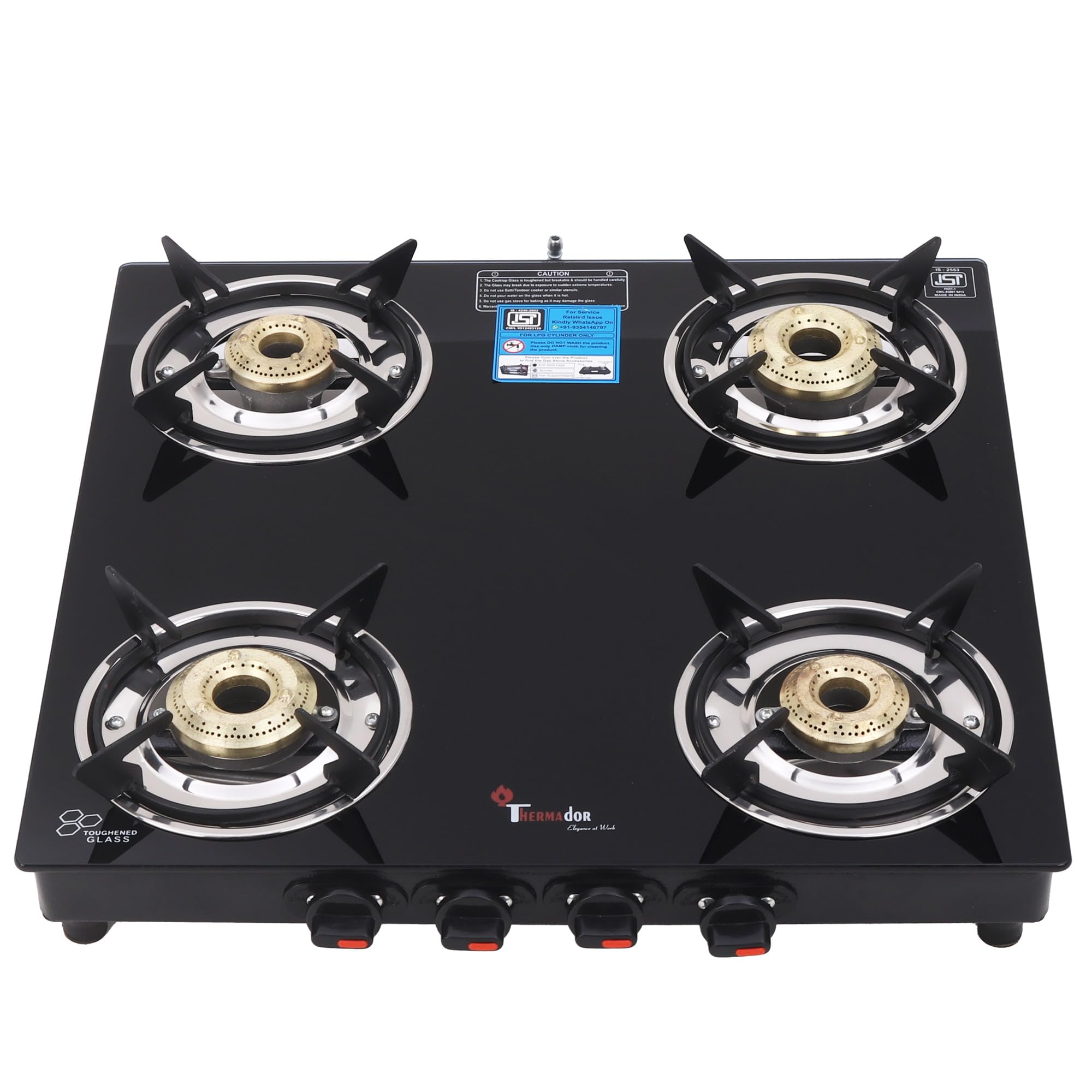 Thermador Glass 4 Burner Gas Stove With Premium Gas Saver Brass Plated Burner | Manual Ignition | LPG Gas Stove | ISI Certified | Gas Chulha | 1 Yr Manufacturer Warranty (B08CKY9WKM) Amazon Price History, Amazon Price Tracker