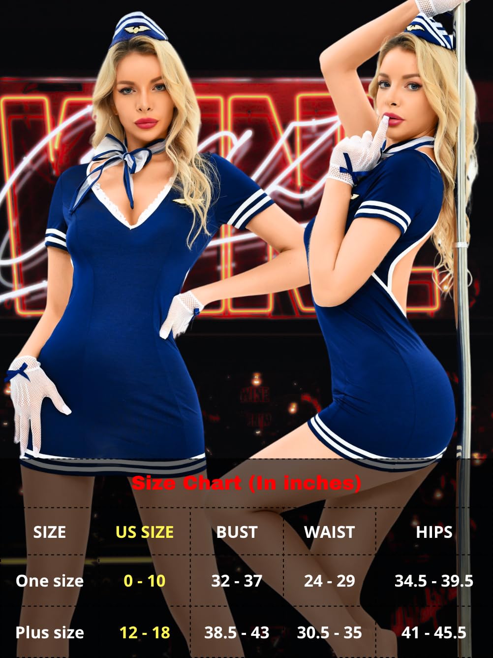 EHSUYAB Costumi da assistente di volo, cappello, sciarpe e guanti, lingerie cosplay 5 pezzi