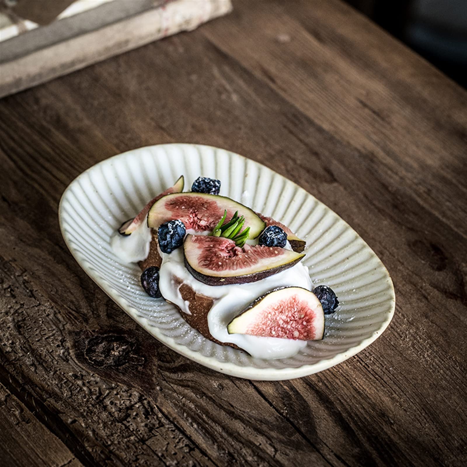 Cubiertos de cerámica Plato Ovalado Vintage de 6,1 Pulgadas Plato de cerámica para el hogar Plato de Sushi Plato de Postre Plato Hecho a Mano Plato de Comedor para el Hog