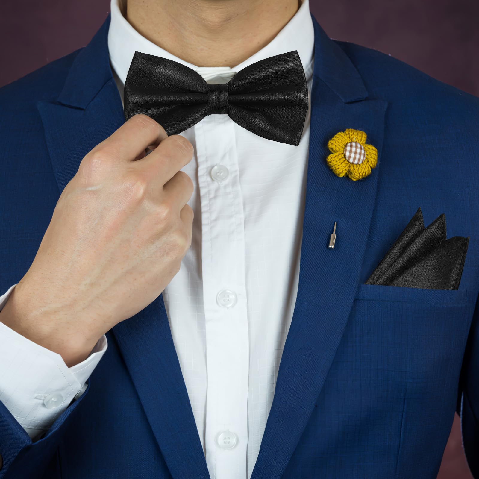 FAVOMOTO Kummerbund Schwarz Kummerbunde mit Fliege und Einstecktuch Formelle Satin e für Männer, 3er Set Schärpe Verstellbar Band 1 Set Herren Fliege Einstecktuch
