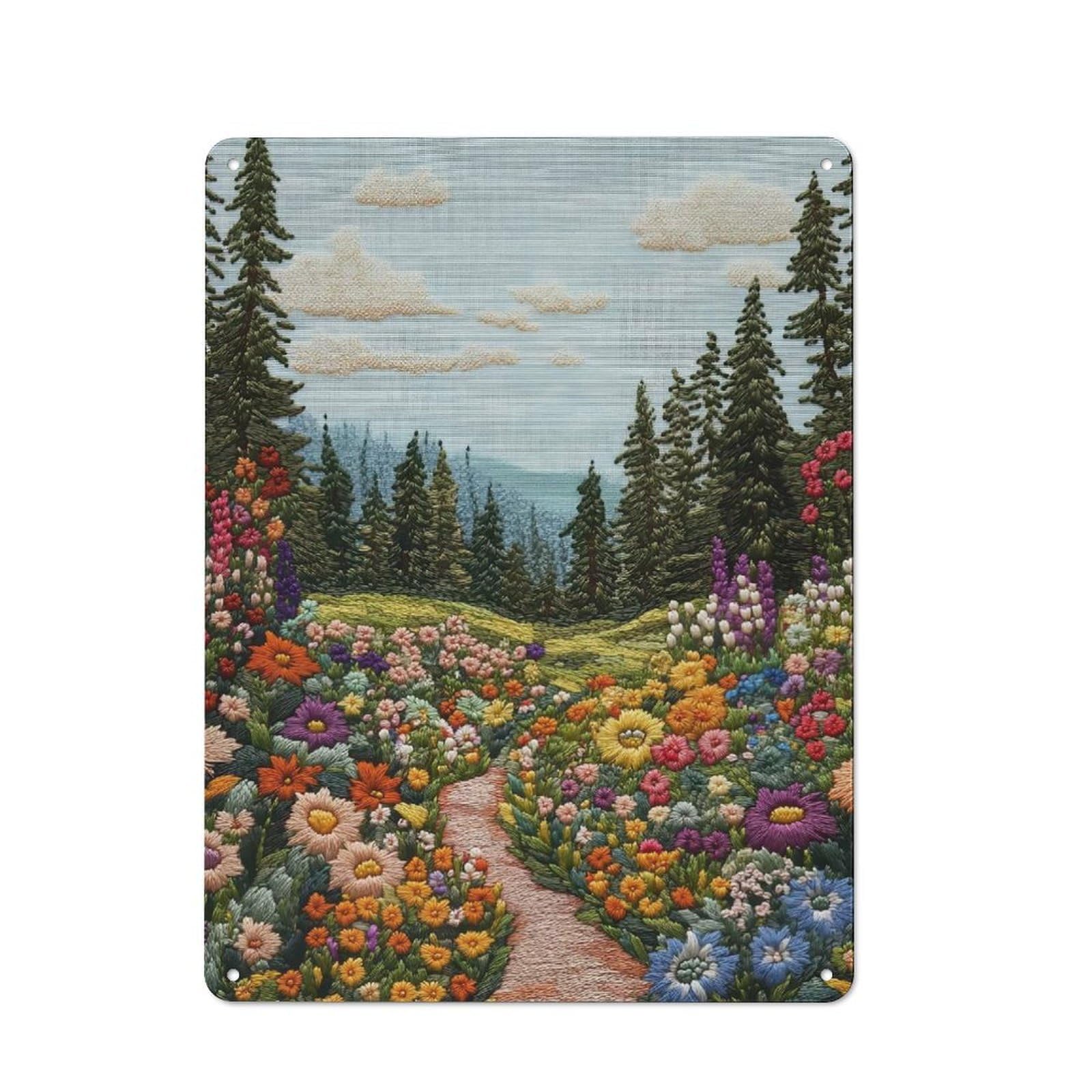 Junmoney Embroidered Forest Path Rustic Metal Sign 40X30cm For Lounge Or Reading Corner, For Reading Corner Decorators