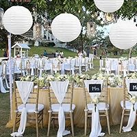 Vista 4 de BEISHIDA Faroles de Papel Blancos de 12 Pulgadas Decorativos Chinos/Japoneses Colgantes Redondos de Papel Lámparas para Cumpleaños, Bodas, Navidad