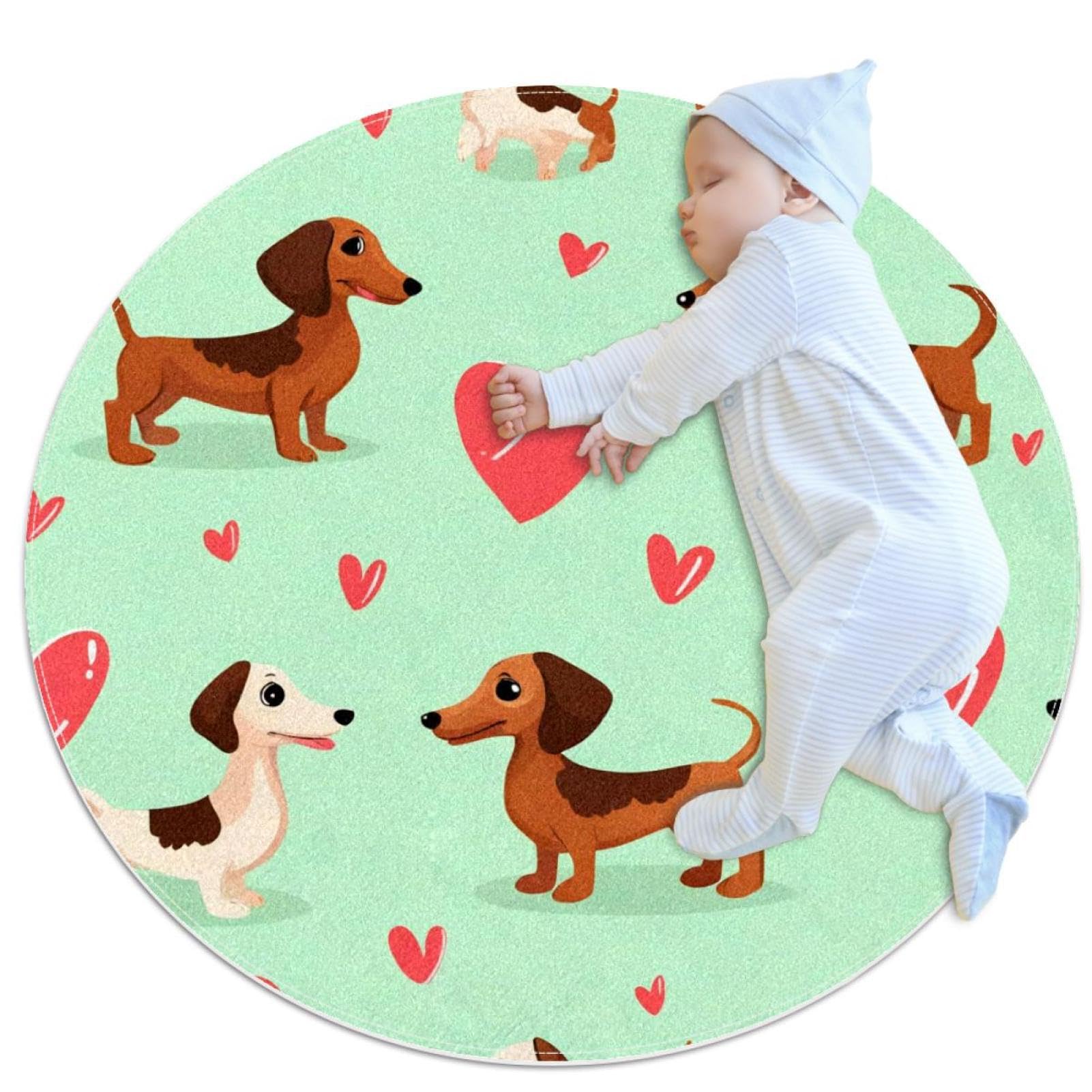Tapis de salle de bain teckel antidérapant : grand tapis rond de chambre 1m