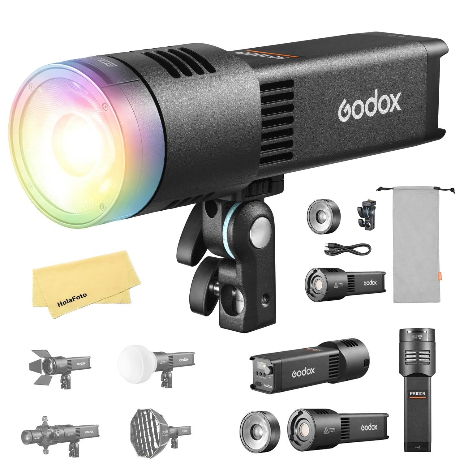 GODOX RS100R Full Color RGB One Piece Outdoor LED Video Light,S-Mount w/1800-10000K CCT,0.1% Brightness Adjustment,CRI/TLCI 95,14 FX Effects,NFC Tap-to-Pair,APP/DMX Control,for Outdoor,Mobile,Location