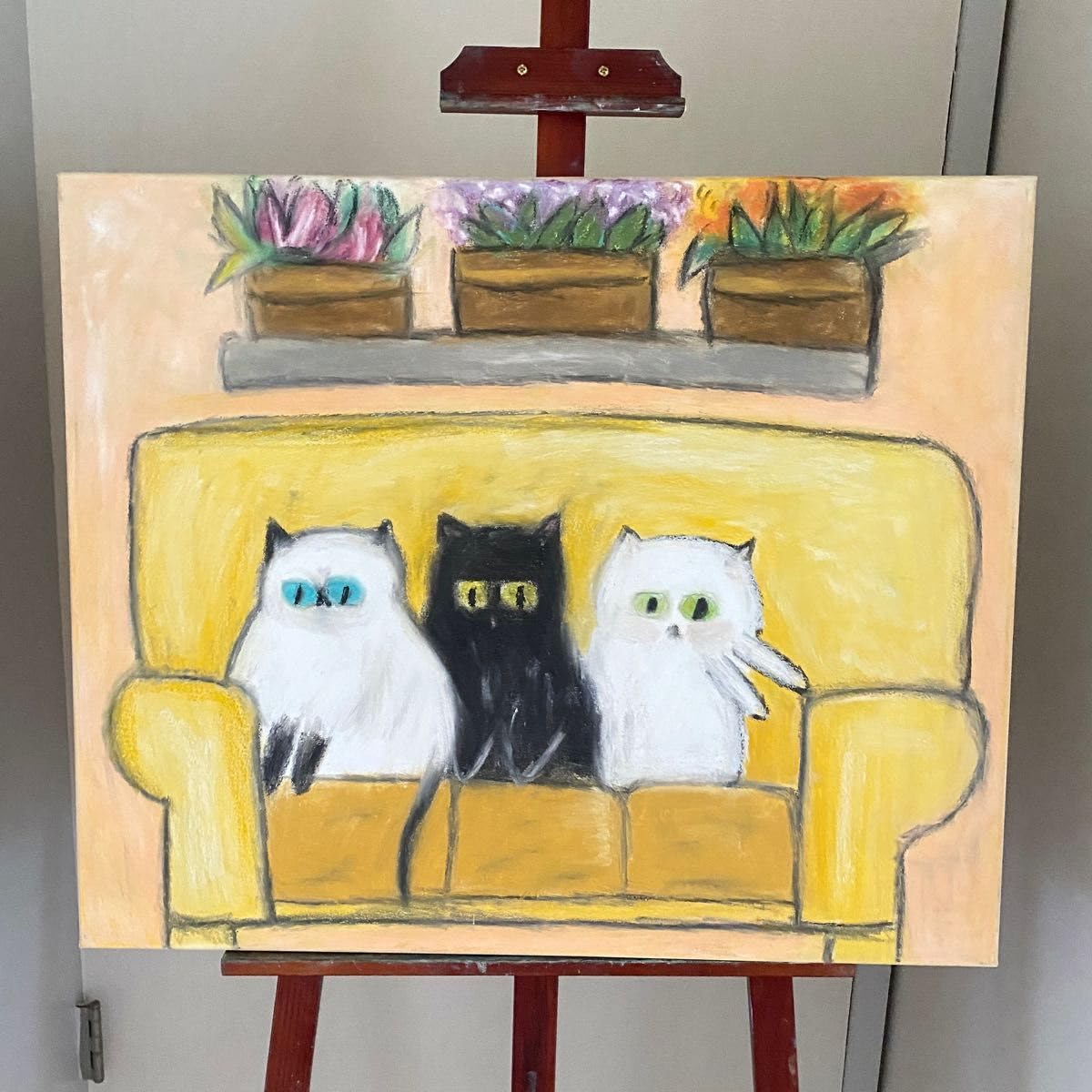 絵画。原画☆キャンバスF20【子猫たちのソファーでの幸せな瞬間に属する】 Amazon.co.jp: 絵画原画キャンバスF20子猫たちのソファーでの