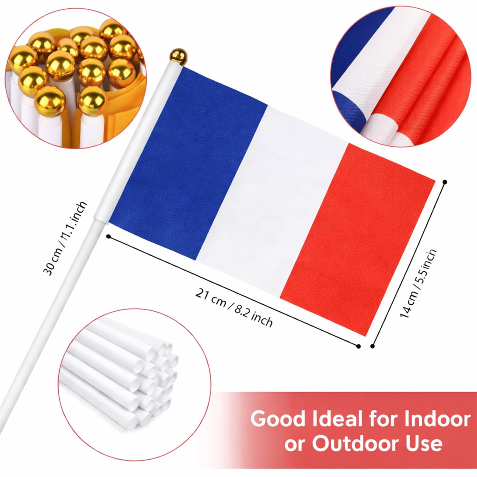 48 Drapeaux WM de football 2026 avec bâtons 14x21 cm Set supporters Coupe du monde 2026