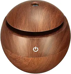 Difusor de Aroma Ultrassônico, 130ml, LED 7 Cores, Portátil, USB, Até 4h de Uso - Premium (Marrom Escuro)