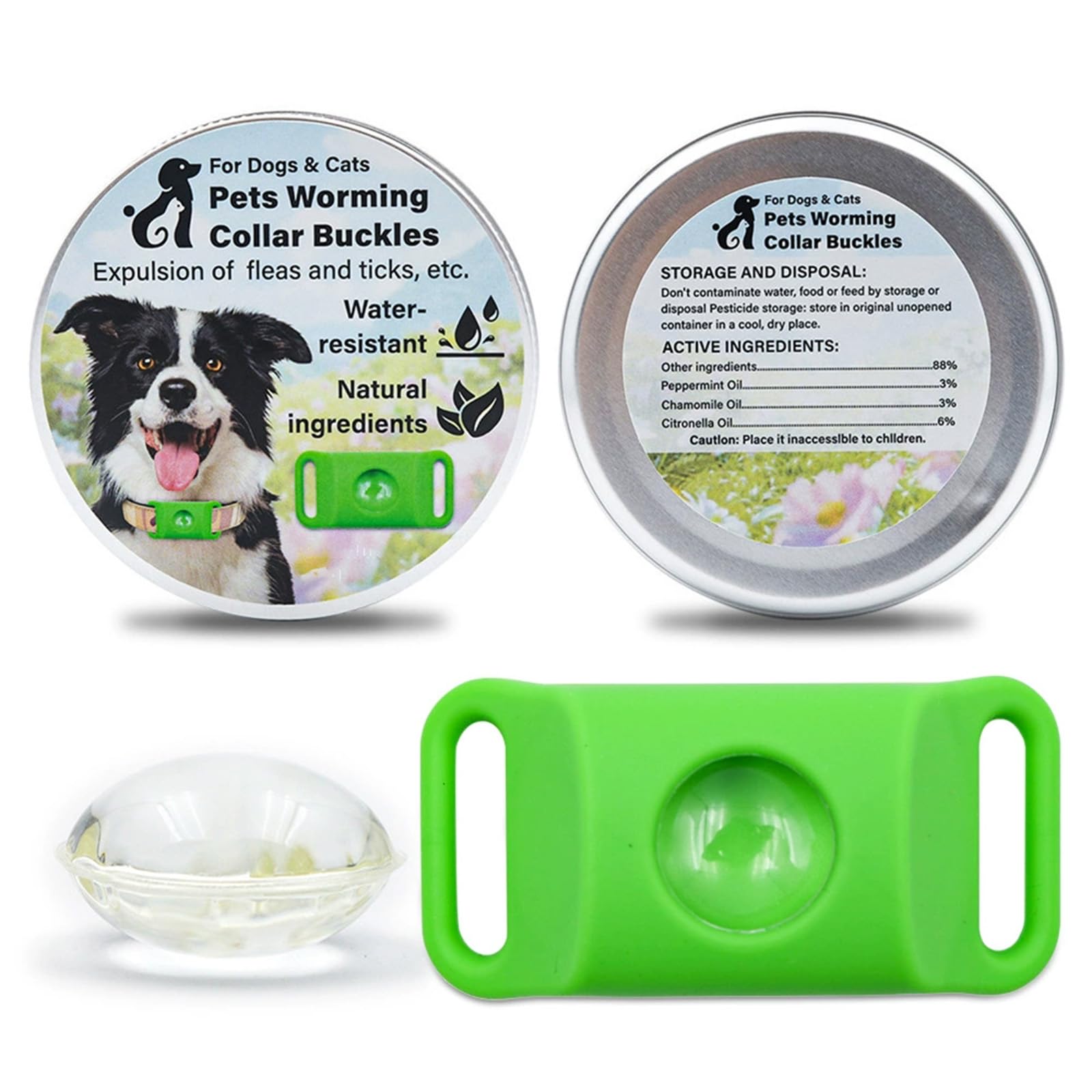 Clavya Tags for Dogs, Clavya Natural Waterproof Collar Protection 4 Months Long Lasting Adjustable Size Small Medium Large Dogs 100% Natural Ingredients (Green, 1)