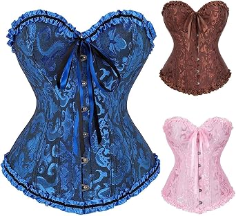 luoluoluo Women's Basque Gothic Bustier Sale Clearance Ladies Embroidery Lace Overbust Steel Boned Waist Trainer Sexy Steampunk Jacquard Corset Bridal Lingerie Going Out Top for Party Evening Wedding
