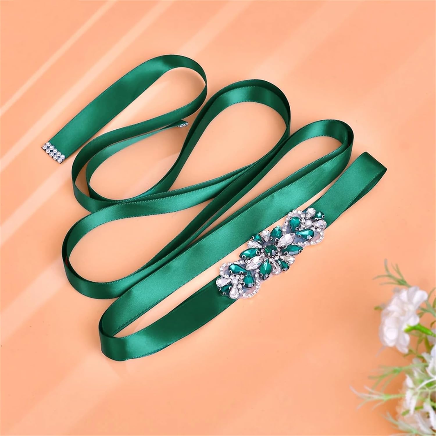 Women’S Handmade Rhinestone And Pearl Flower Applique Belt With Short Ribbon For Formal Costume Dress Decoration