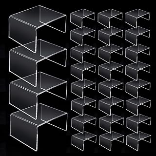 28 Pieces Acrylic Risers Display, Clear Collectibles Tabletop Stand Shelf Risers for Jewels, Cupcakes,Candy ,Small Toys, Tea Sets and Arts Crafts (4 x 3 x 2 Inch)