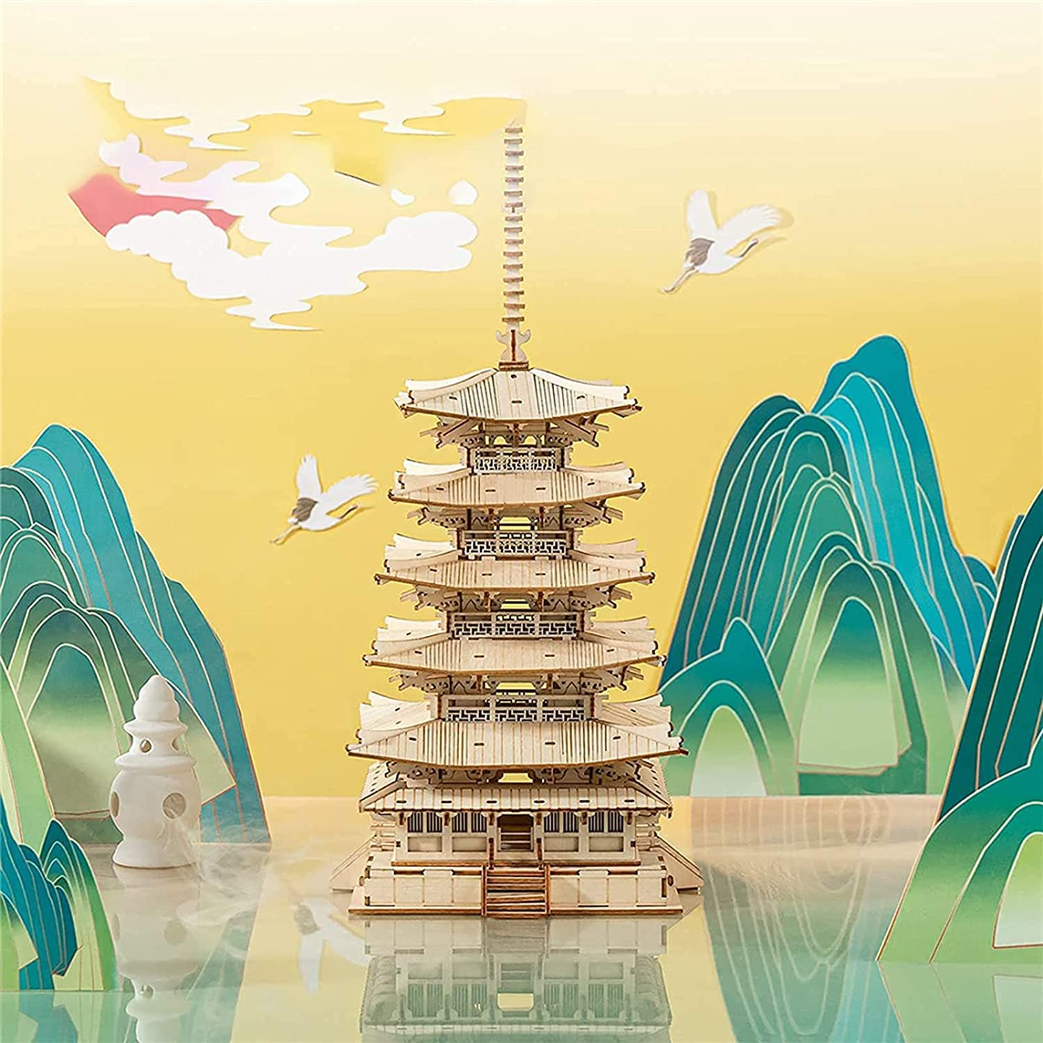 Rolife Architecure, set di puzzle 3D a cinque piani, pagoda a cinque piani, kit di modelli per adulti da costruire, decorazione per scrivania zen per la casa, regalo per uomini e bambini
