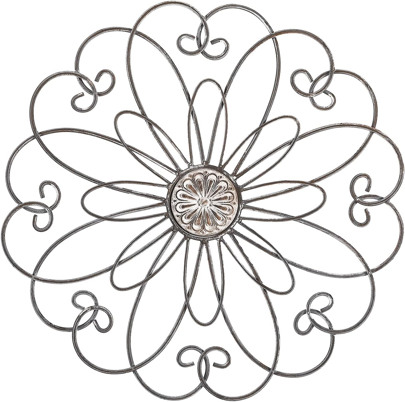 YiLifebes Metal Flower Wall Decor, 18”x18” Metal Floral Scroll Wall Art, Iron Wall Decoration Sculpture for Living Room Bedroom Bathroom Outdoor Garden, (Flower A)