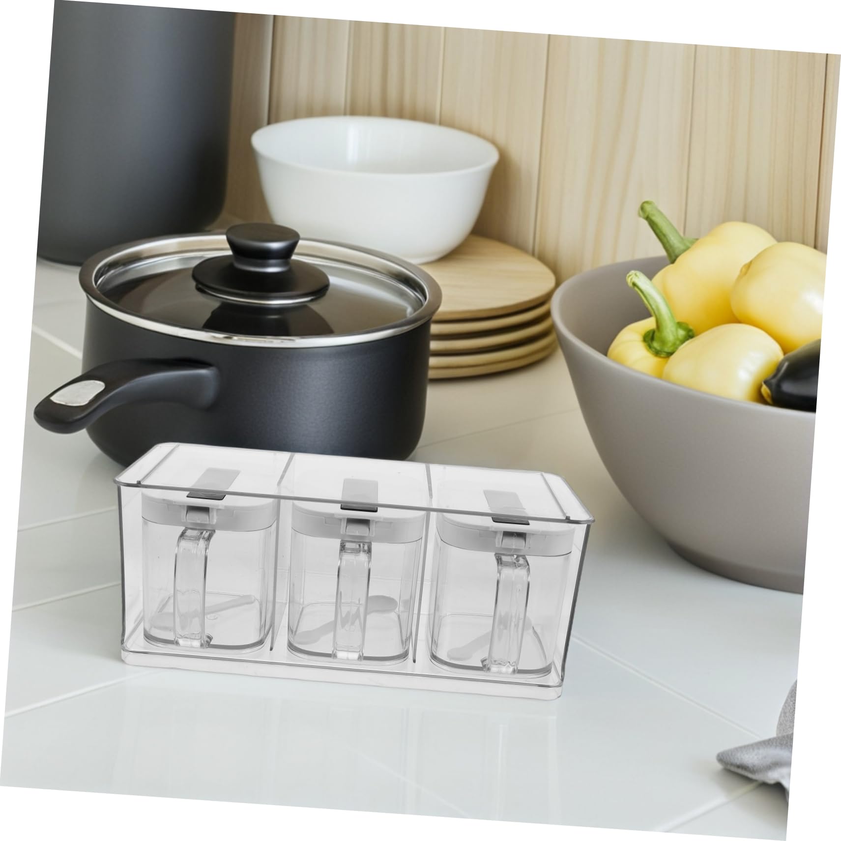 LABRIMP Boîte à Épices Cuisine Transparente avec Couvercle Étanche en Pet, Design Élégant et Simple, Rangement D'assaisonnements Cuisine, 1 Set Mural