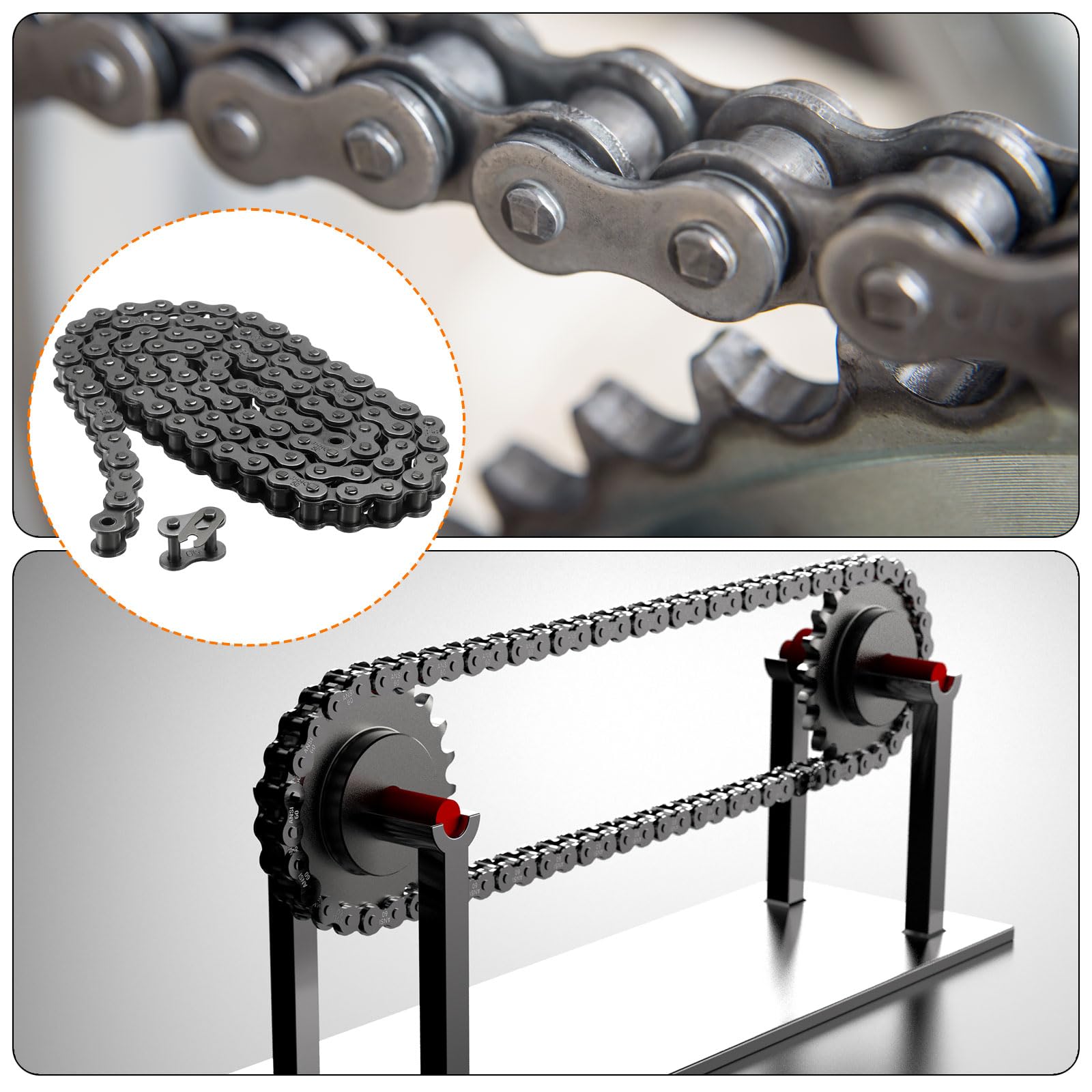 QUARKZMAN #50/10A-1 Catena a Rulli 5 Piedi Passo 5/8" Catene a Rulli Acciaio al Carbonio con Collegamenti Master Gratuiti per Escavatori Trattori, 96 Link