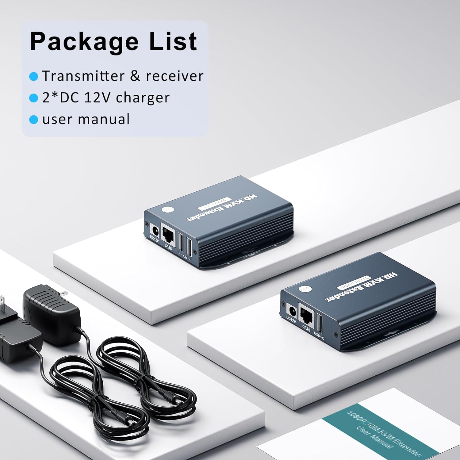 HDMI KVM Over Ethernet Extender Balun Over CAT5e/6/7 Cable 1080 Upto 495Feet, Supports Keyboard and Mouse USB HDMI Loop Out, Power Over Cable Zero-Lantency