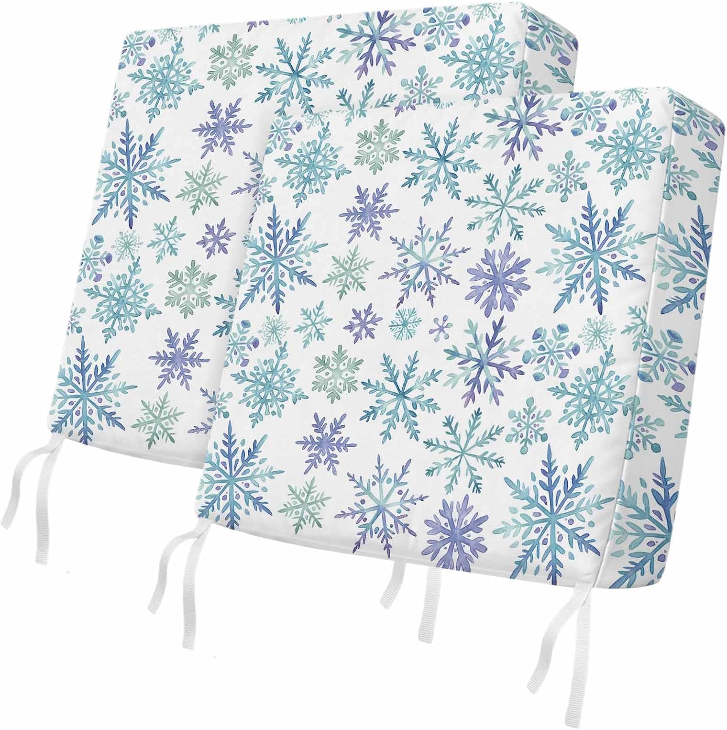 Outdoor Waterproof Cushion Covers Christmas Winter Snowflake Replacement Seat Slipcover for Patio,Xmas Blue Green Purple Snowflakes Chair Couch Sofa Covers Furniture Protector Set of 2,20x18IN
