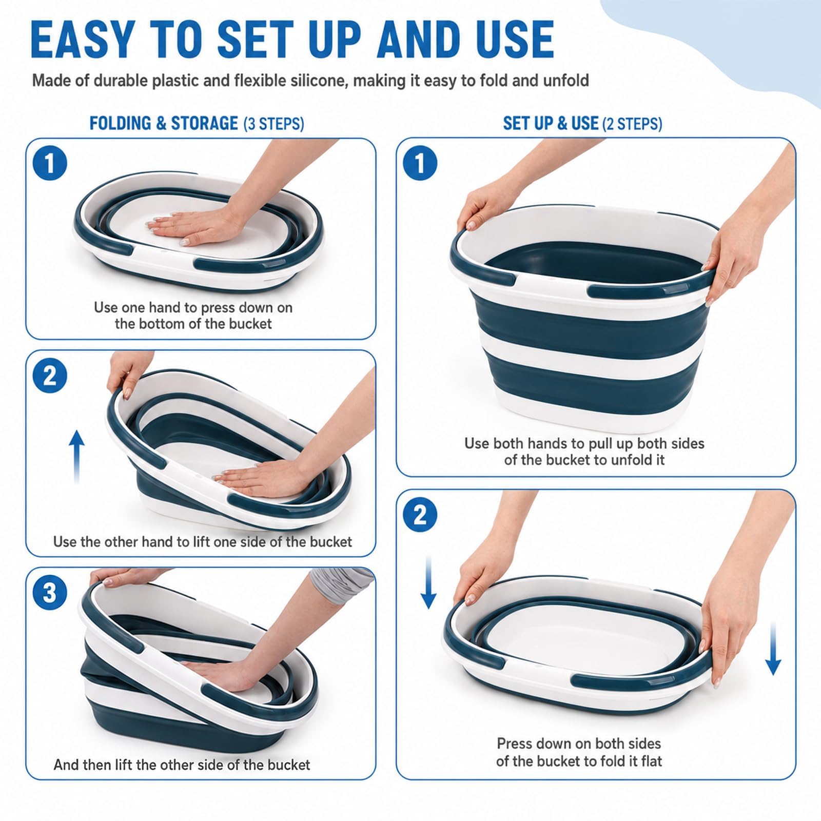 Coloch Lot de 2 seaux à Linge Pliables en Plastique de 16 l avec poignée, Seau à Eau Portable Peu encombrant pour Le Nettoyage de la Maison, de la pêche, du Camping, de la Voiture