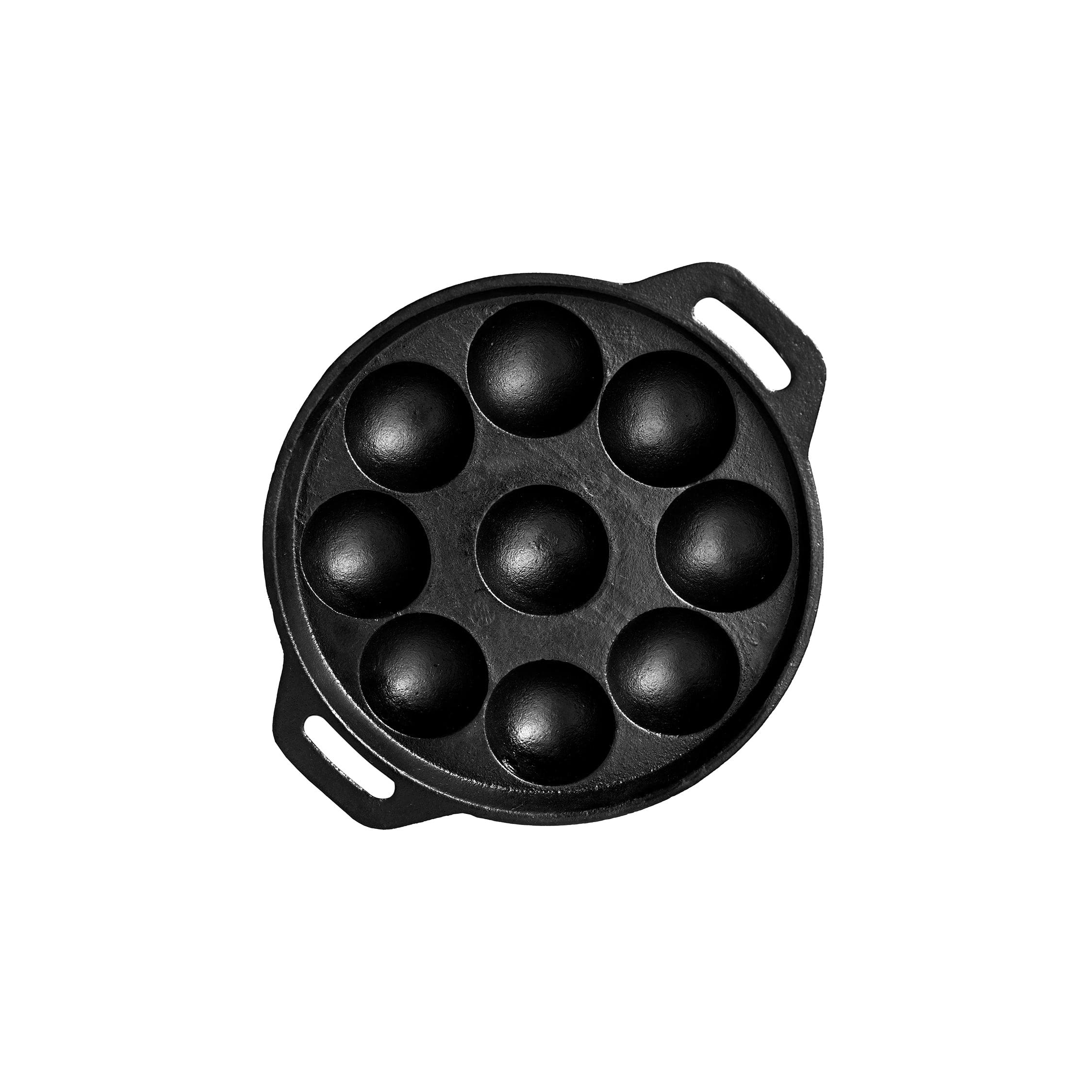 MACclite IRONIUM Cast Iron Pre-Seasoned Round Heavy 2 Side Handle Panniyarkal 09 Pits.