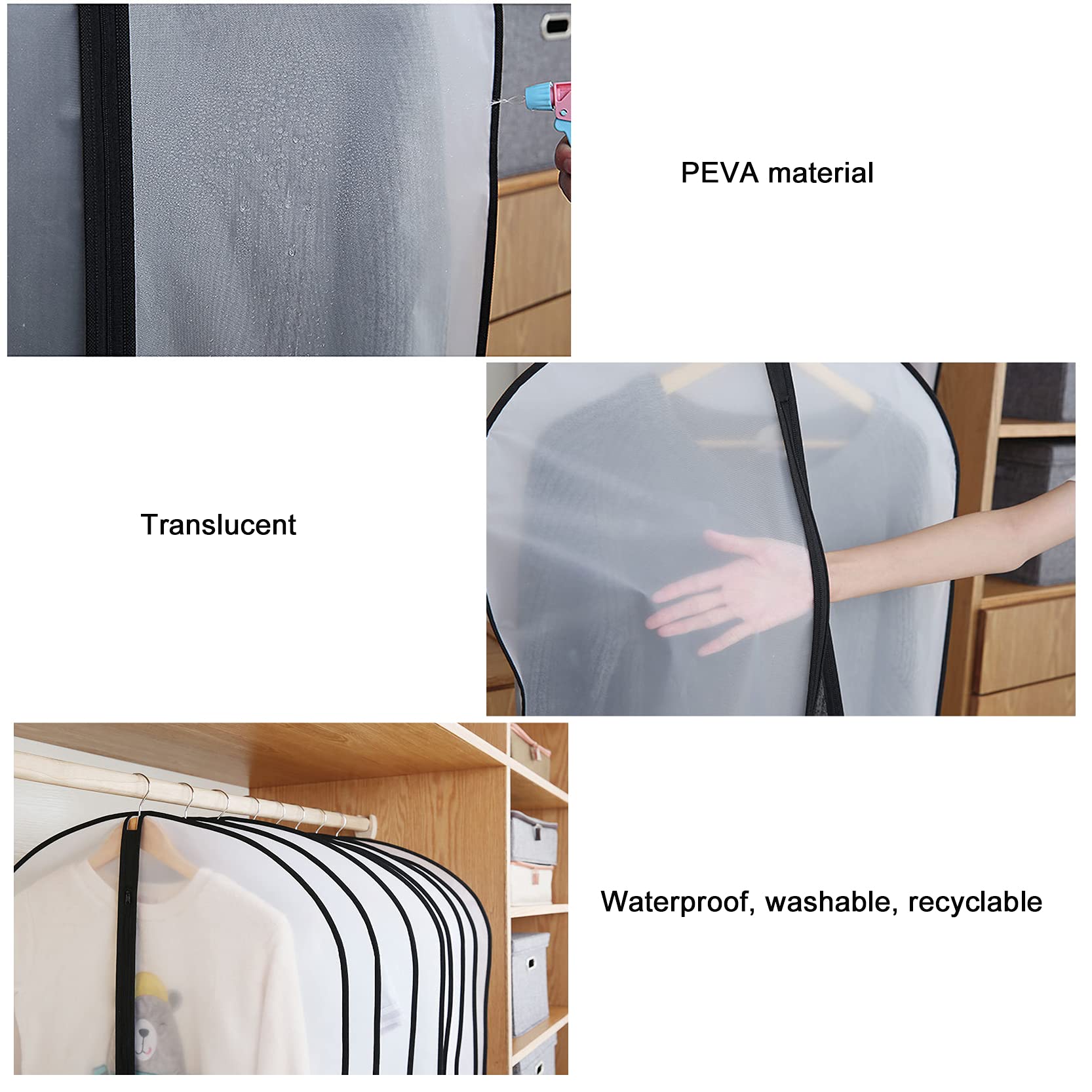 Fundas para Ropa con Cremallera,Fundas para Ropa Translúcidas A Prueba De Polilllillas, Paquete De 10,Bolsa De Ropa Lavable A Prueba De Polvo para Almacenamiento En El Armario,White-60x120cm