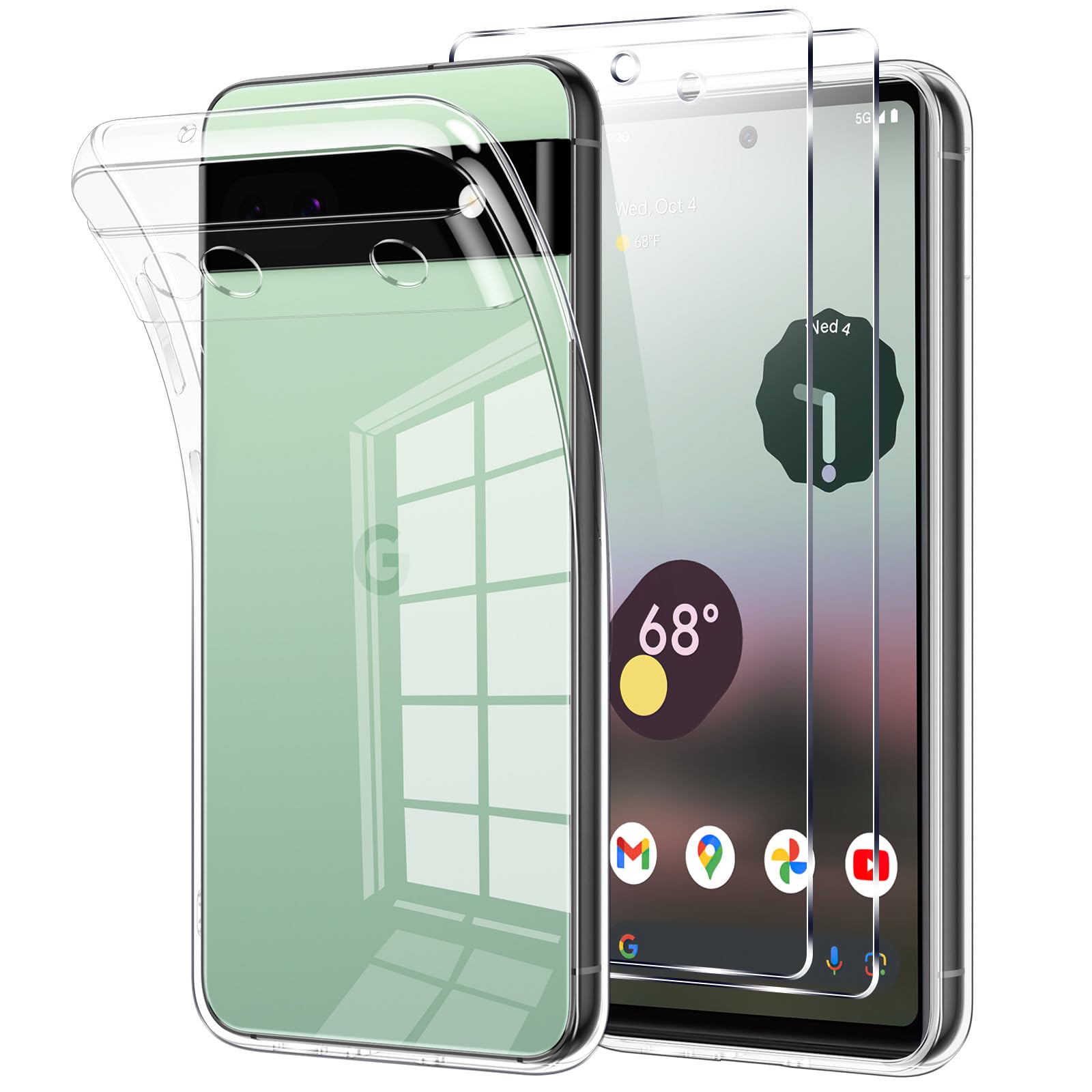 Pixel 8 Funda SEAHAI Transparente Funda Para Google Pixel 7A, Estuche Antigolpes Ligero Caso PC Carcasa Doble Bumper Silicona TPU Y Built-in Marco Anti-caída - Rojo Oscuro Google Pixel 8