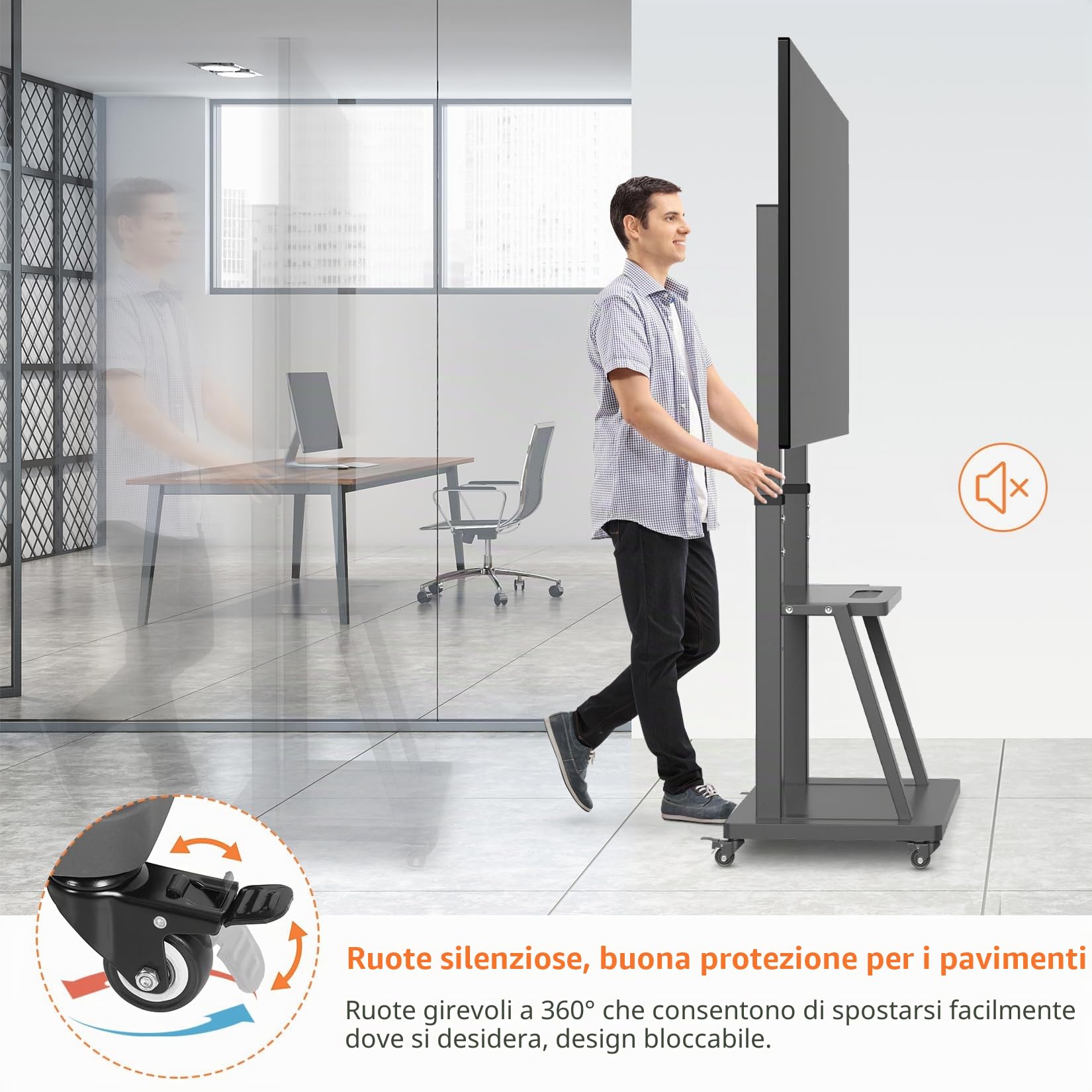 UNHO Supporto TV Mobile con Rotelle: Supporto TV da Pavimento per 32-100 Pollici Portata 80 kg, Porta TV con Ruote Altezza Regolabile, Max VESA 800x600mm