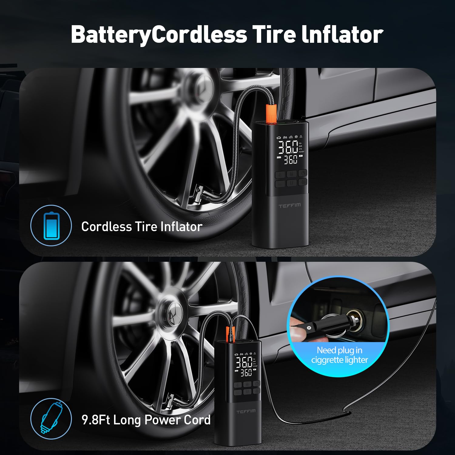 Tire Inflator Portable Air Compressor - Air Pump for Car Tires Portable for Car with Pressure Gauge Tire — view 4