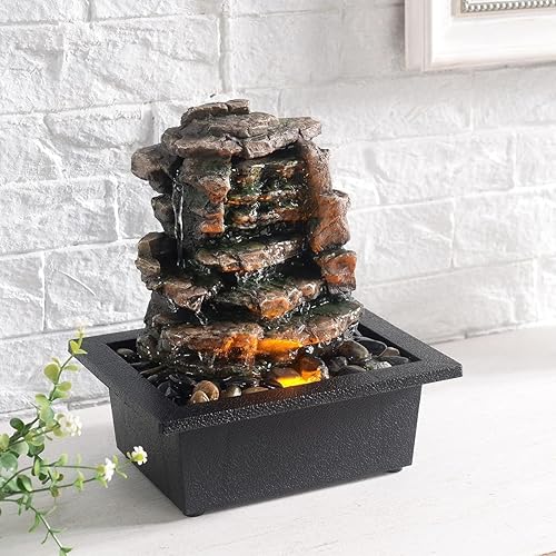 Miniatura 3 de GOSSI Decoración del hogar, fuente de meditación en cascada, mesa interior, muchas rocas naturales de río, decoradas para oficina, hogar, fuente de