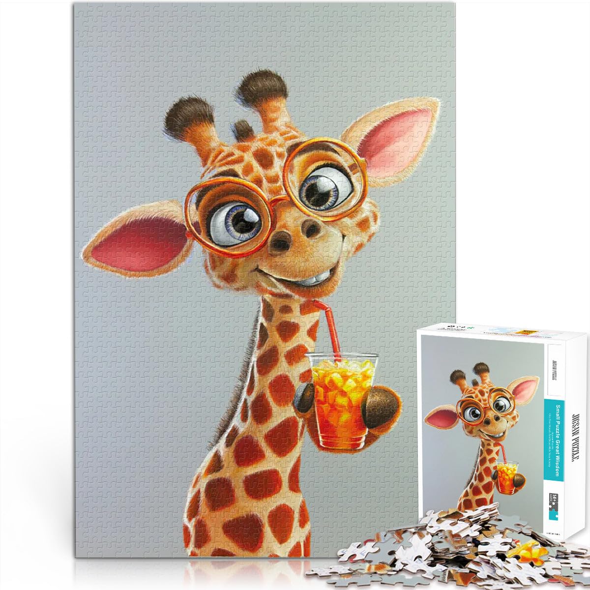 jigsaw 1000 pieces for teenagers Cute Giraffe with a Drink Herausforderndes Spiel Einzigartige Wohndekoration und Geschenke52x38cm