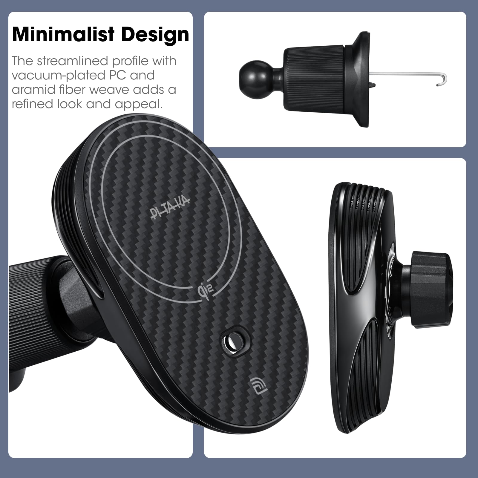 pitaka Per Qi2 MagSafe Car Mount Charger con funzione NFC, rotazione a 360° | Compaitble - Supporto magnetico per telefono da auto, 15 W, con MagSafe e iPhone 17/16/15/14/13 Series, presa d'aria