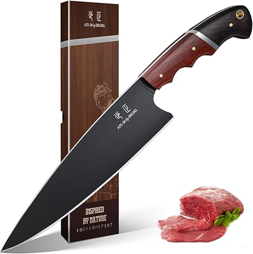 Cuchillo de chef japonés de 8 pulgadas, cuchillo de cocina forjado a partir de una sola pieza de acero ATS-34 de alto carbono, cuchillo de cocina de