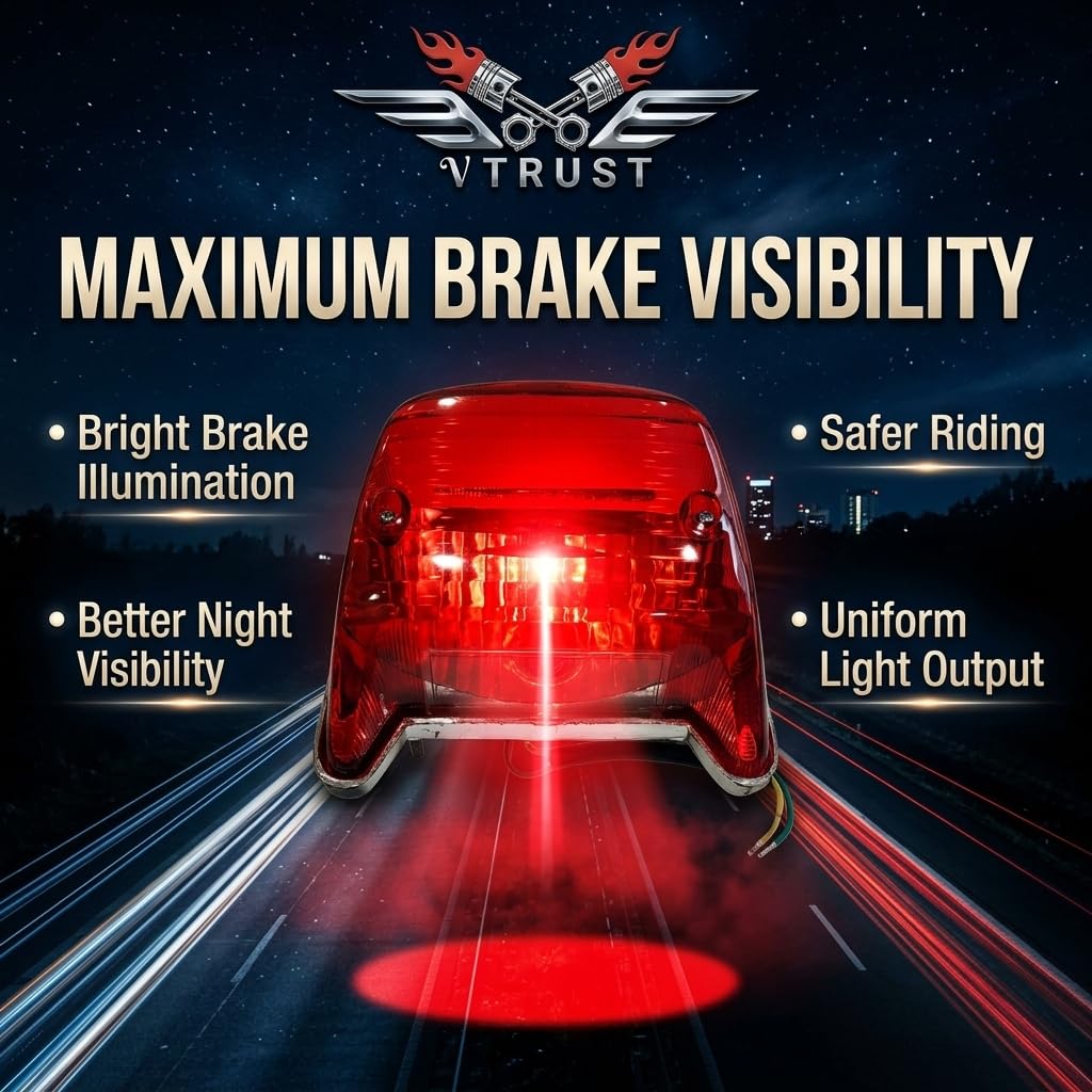 VTRUST Tail Light Assembly Compatible for Bajaj CT-100 | Rear Brake Tail Lamp with Red Lens | OEM Fit Replacement Back Light | Durable & Weather Resistant Bike Tail Light 4