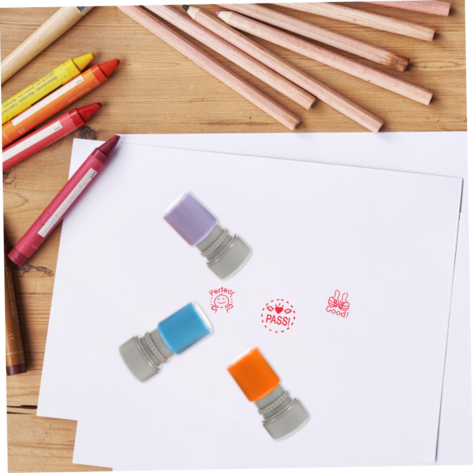 VILLCASE 18pezzi Timbri Per Insegnanti Inglese Timbri Educativi Per Feedback Scolastico e Motivazione Design e Colori Casual