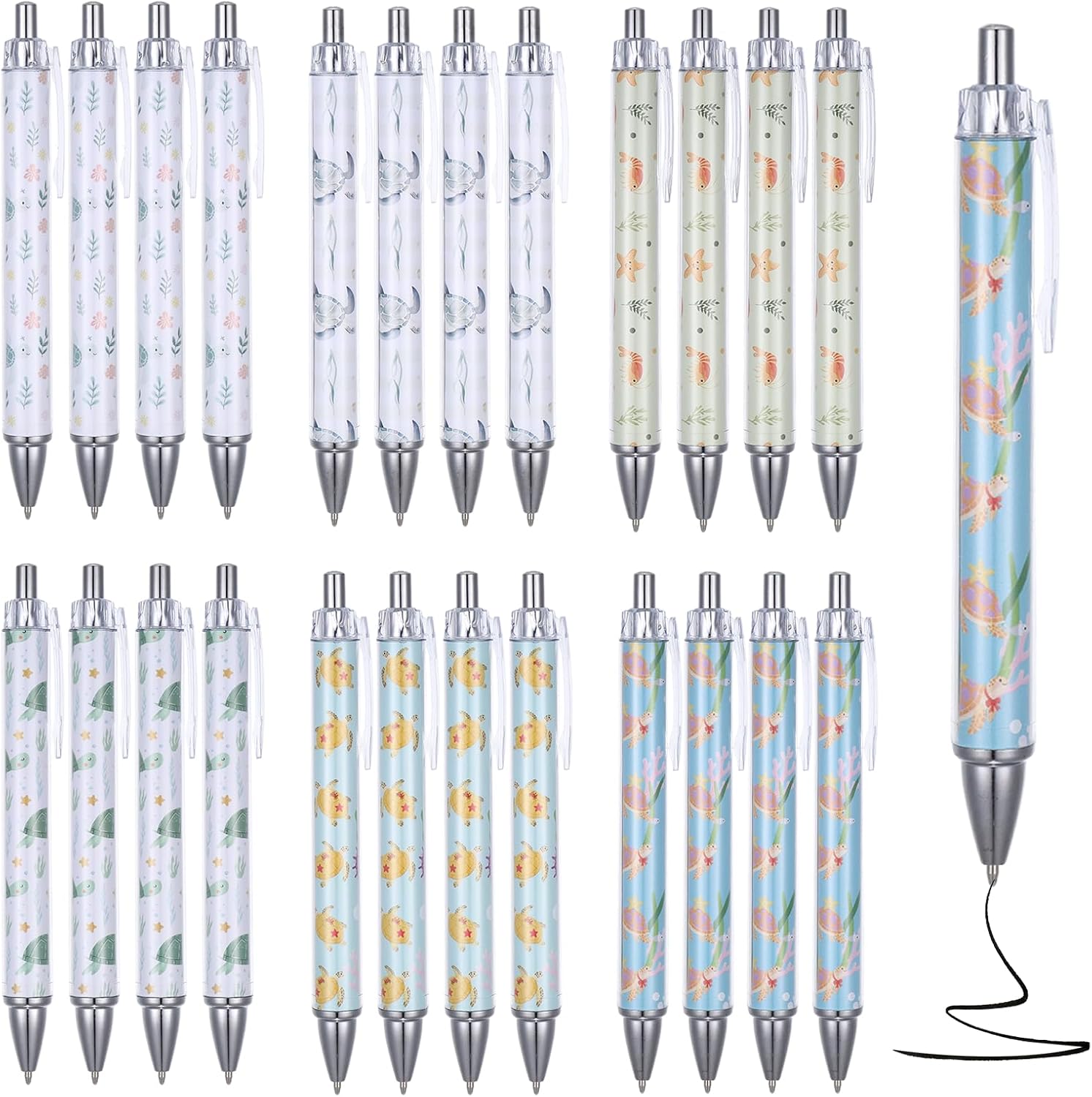 24Pcs Turtle Pens Cute Turtles Ballpoint Pens Aesthetic Bulk Turtle Themed Sea Turtles Gifts for Women Tortoise Shell Pen Ocean Sea Animals School Office Supplies for Teacher Coworkers Gift(6 Style)