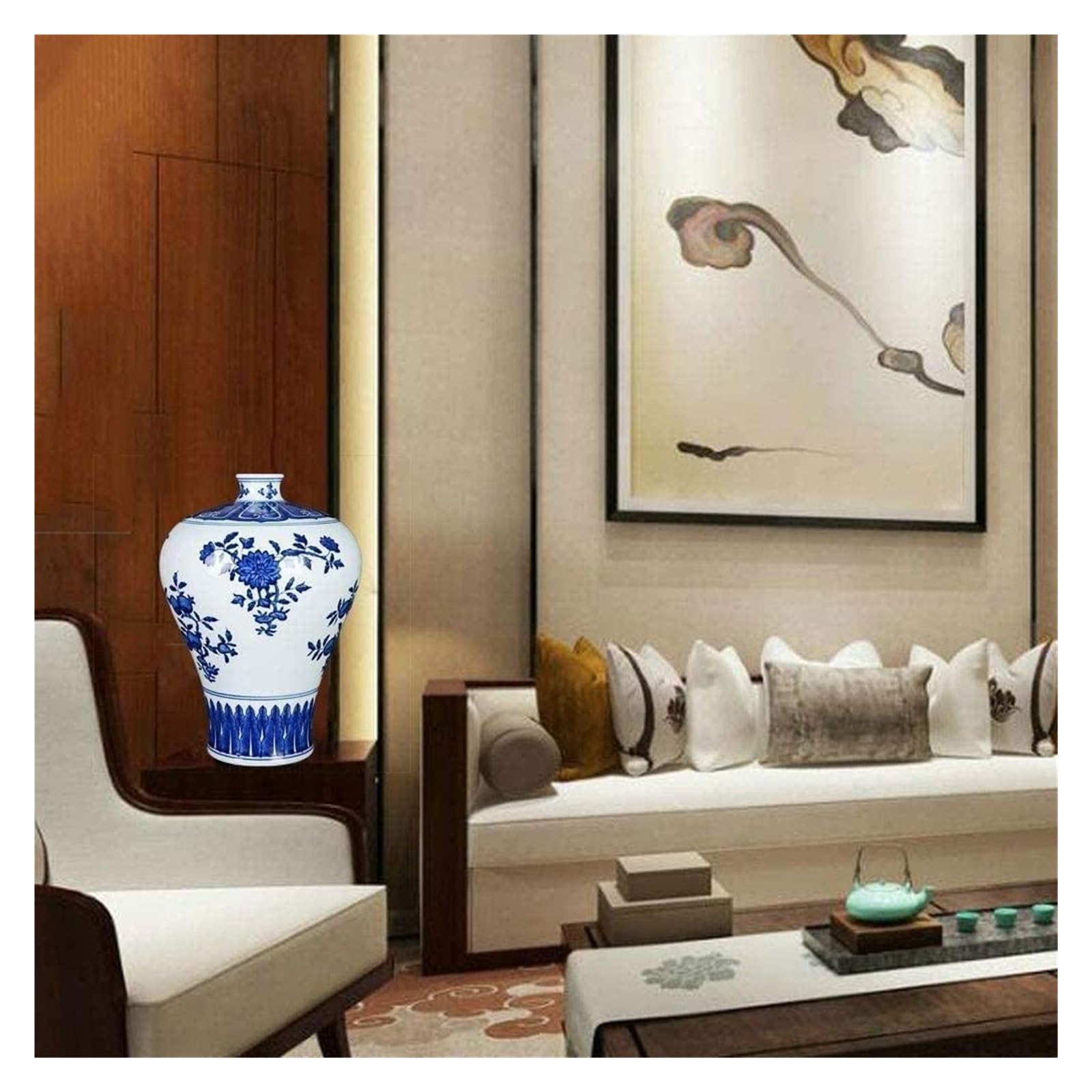 Vasen Vase aus Keramik, handgefertigt, blaues und weißes Muster, Wohnzimmer, Hotelzubehör for Blumen