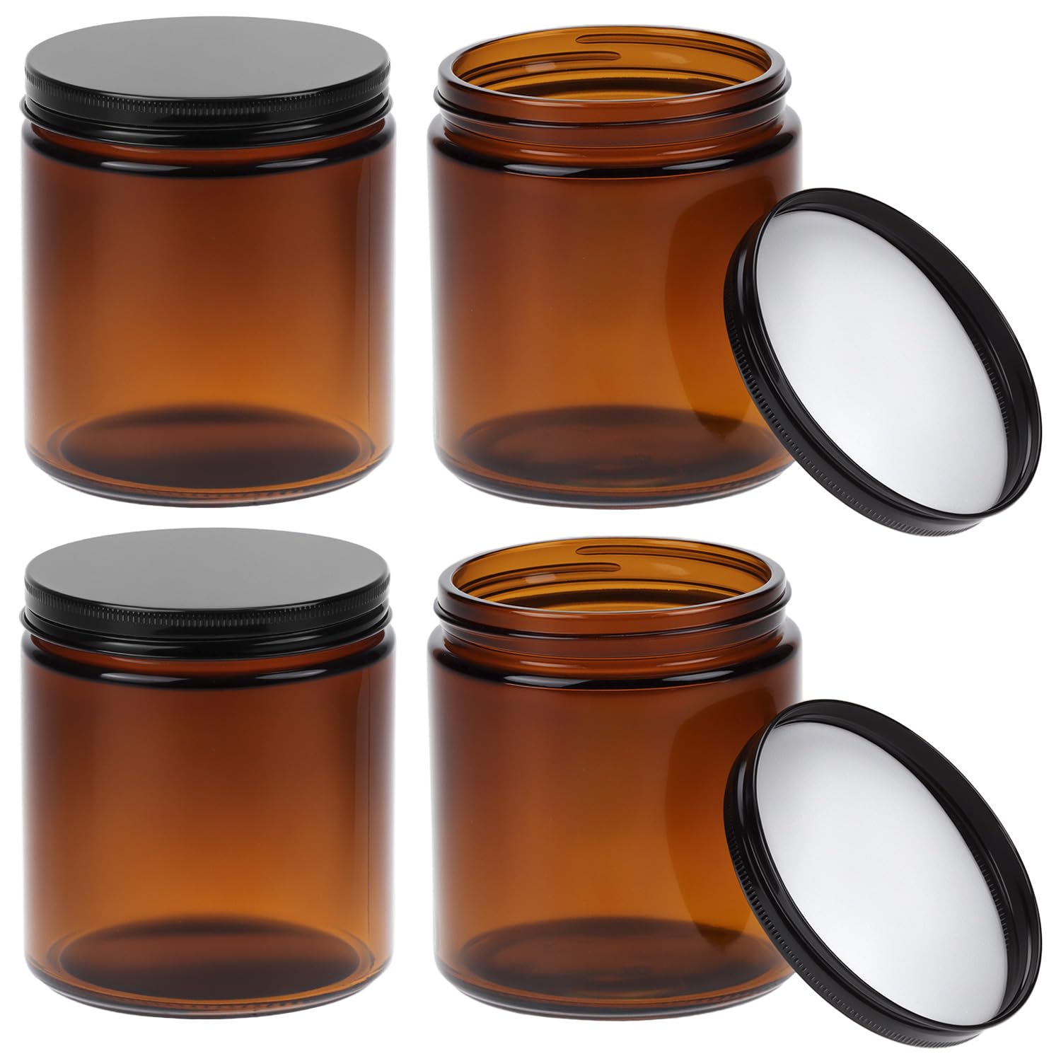QWORK® Lot de 4 pots en verre ambré de 500 ml avec couvercles noirs, récipients polyvalents de protection UV, pour huiles essentielles et lotions