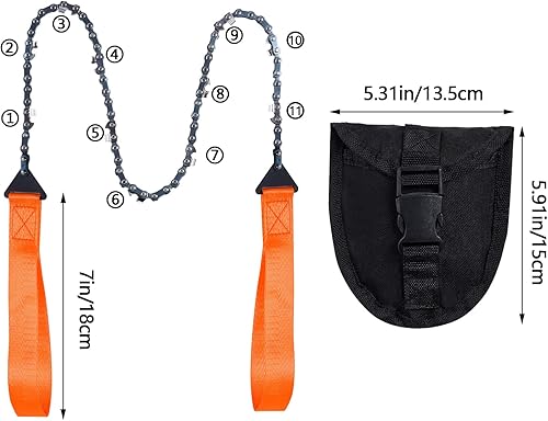 Miniatura 8 de Motosierra de bolsillo con mango de paracaídas, sierra de mano de cadena plegable, equipo de supervivencia de emergencia al aire libre para camping,