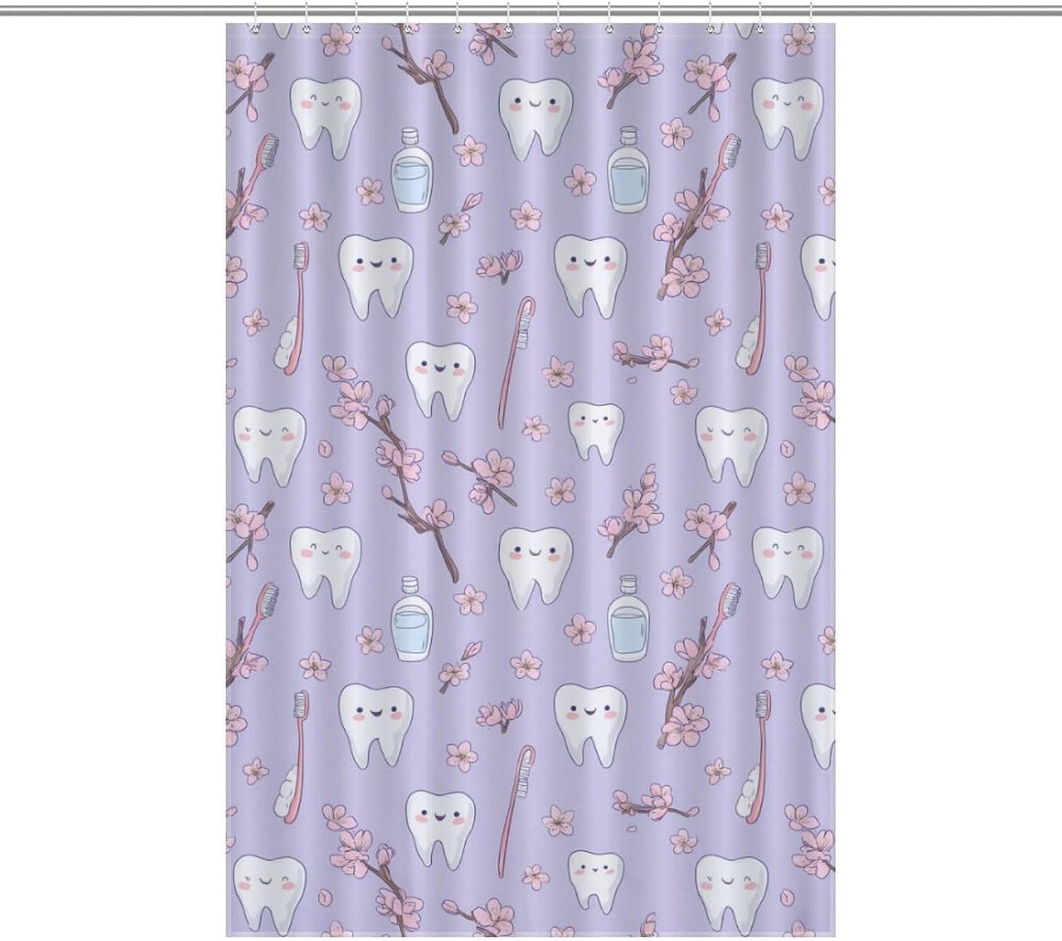 Cute Teeth Dental Care Shower Curtain 46.85x70.87Inch（119x180cm） Polyester Bath Curtain Shower Curtains Printed Decorative