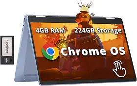 HP Laptop Chromebook x360 com tela sensível ao toque FHD de 14 polegadas, processador Intel N100, 4 GB de RAM, 224 GB de armazenamento (64 GB eMMC + conjunto de estação de ancoragem de 160 GB