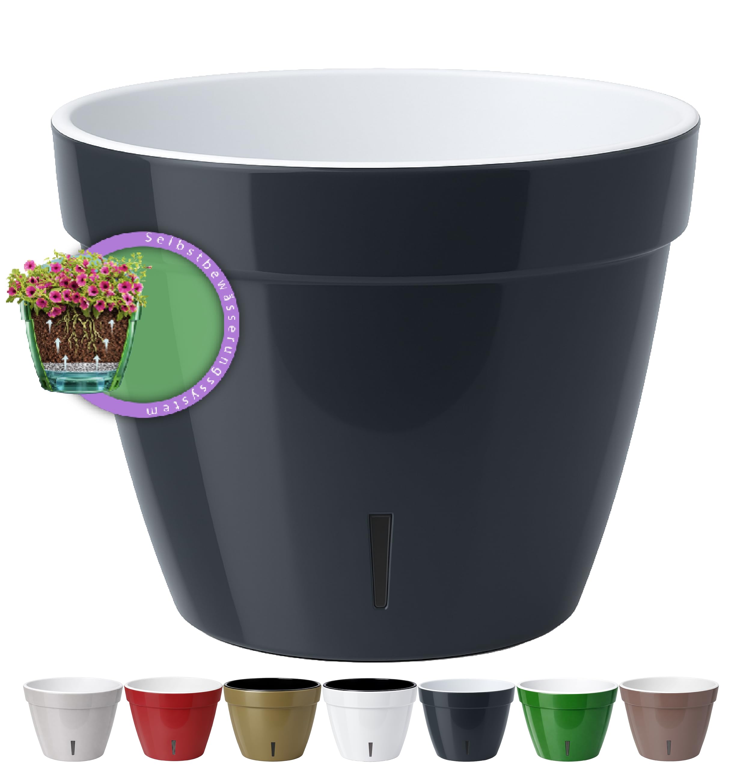 Santino ASTI Maceta de Riego Automático con Indicador de Nivel de Agua, Redonda, para Plantas, Flores, Hierbas (Ø 18 cm, Altura 14 cm, 2,5 L, Rojo/Blanco) — view 16