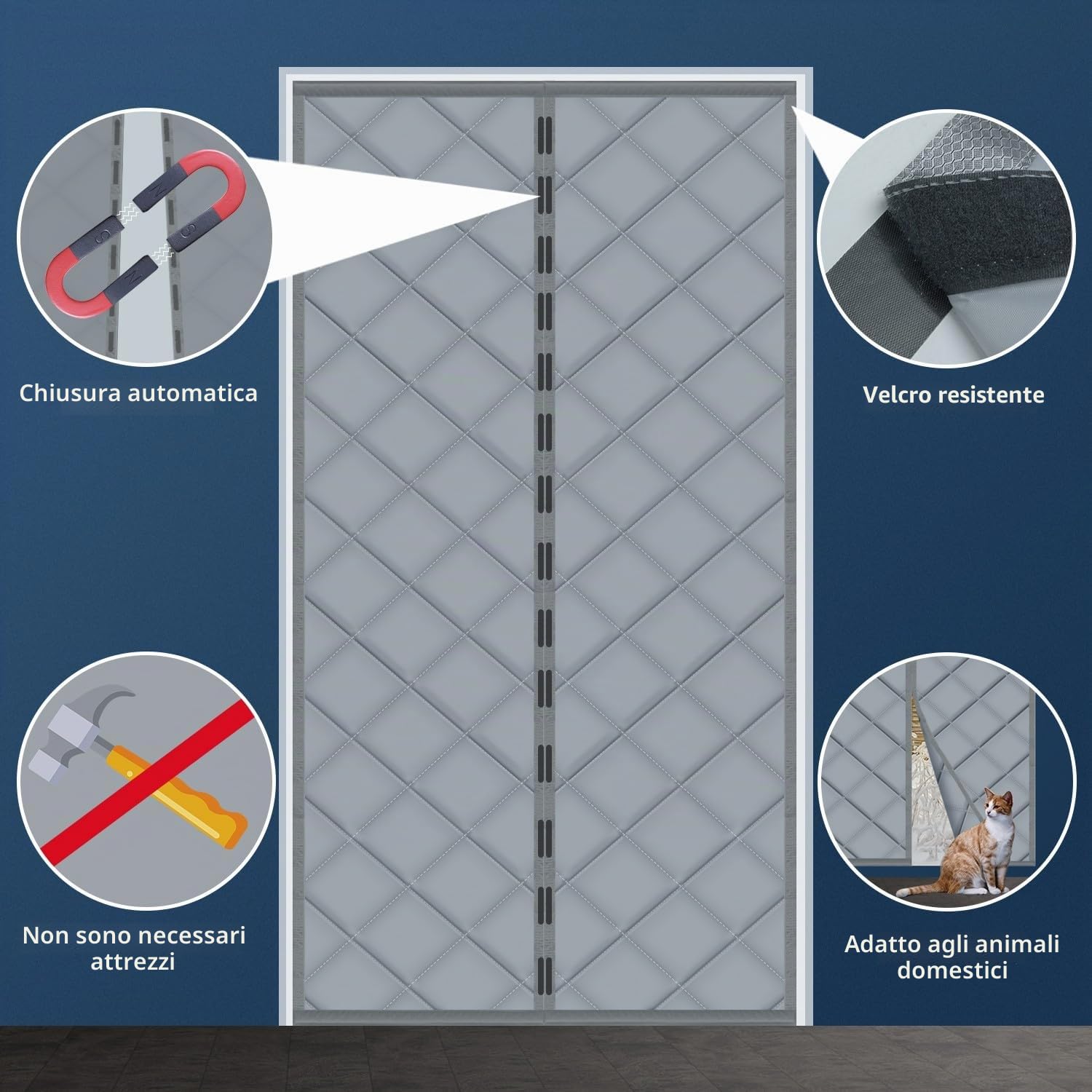 Tenda per Porta Inverno Termica 90 x 210cm, Magnetica Tenda Isolante Termico per Porte, Adatto per l'aria condizionata e il riscaldamento degli ambienti per riscaldarsi. Grigio