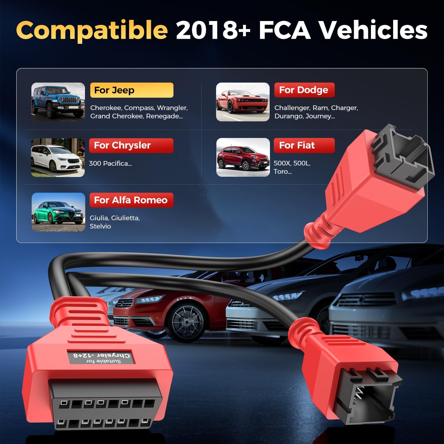 OBD2 12+8 Adapter for Chrysler, 12 8 OBD II Security Gateway Bypass Cable, OBD2 12&8 Connector for FCA SGW Car SGM, Work for All OBD 2 Scanner, for Dodge, for Jeep, for Ram, for Fiat Year 2018+