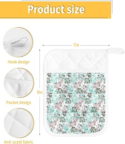 Miniatura 3 de Juego de 4 agarraderas de tela de rizo antideslizantes y aislantes de calor con bolsillo, guantes gruesos para horno, posavasos para hornear y