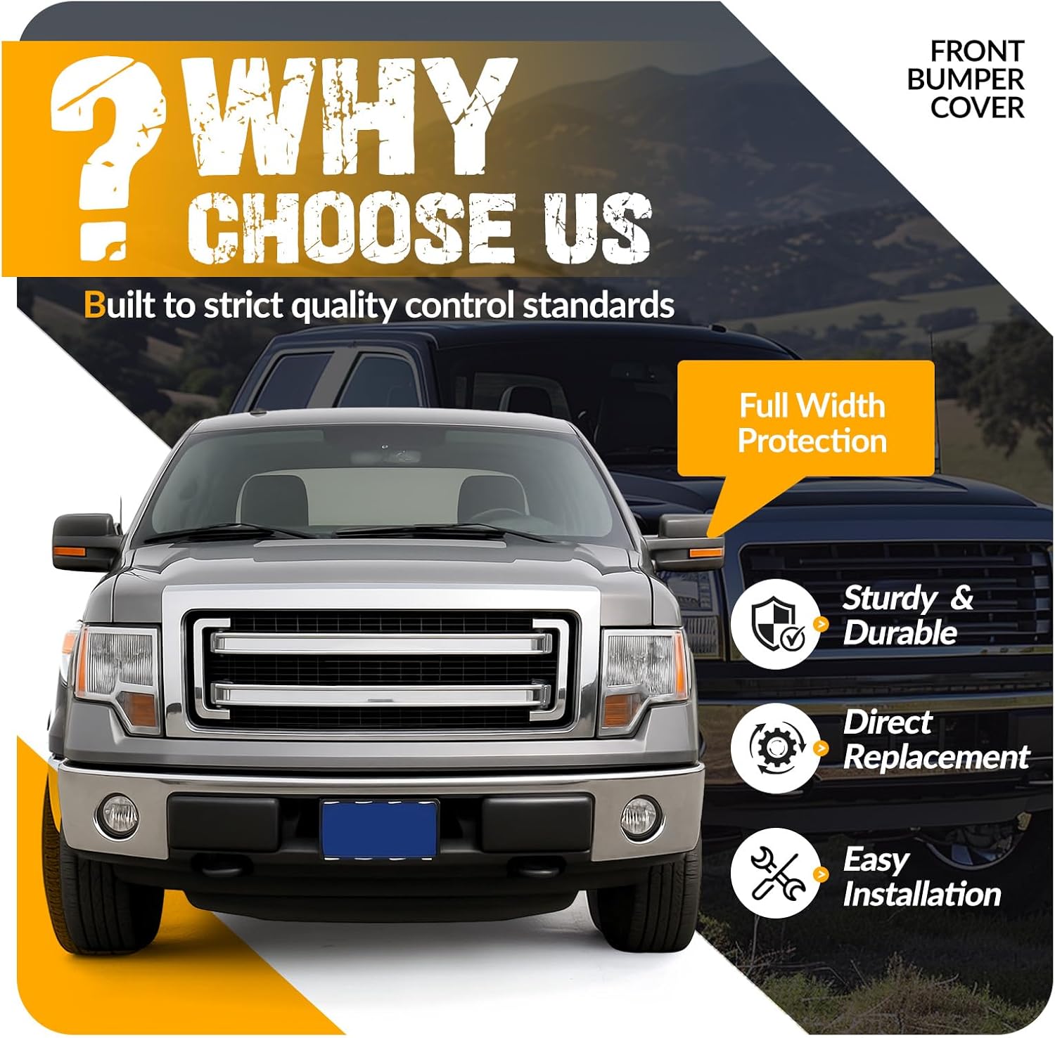 KUAFU Front Upper Bumper Cover Compatible with 2009-2014 Ford F150 F-150 W/O Wheel Opening Molding PP Plastic Painted Matte Black Replacement For FO1000645, DL3Z17D957APTM 4PCS